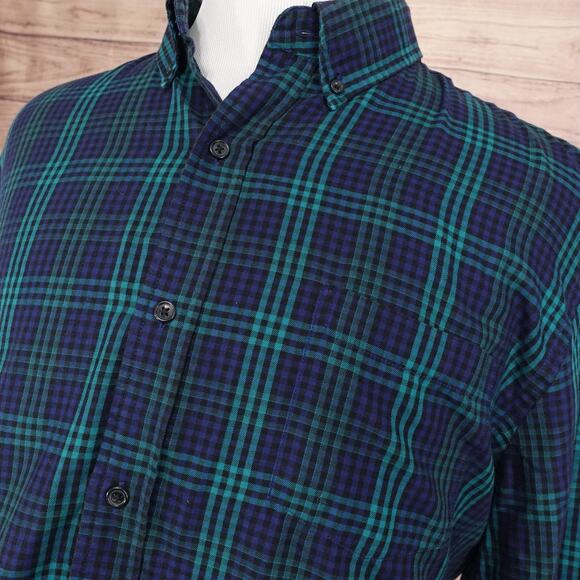 Chaps Shirt Mens 2XL Blue Green Plaid Easy Care Twill Long Sleeve Button Down - Picture 2 of 9